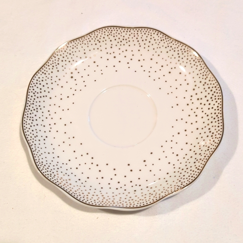 Grace Confetti Saucer for Teacup Fine Porcelain Metallic Gold Dots China